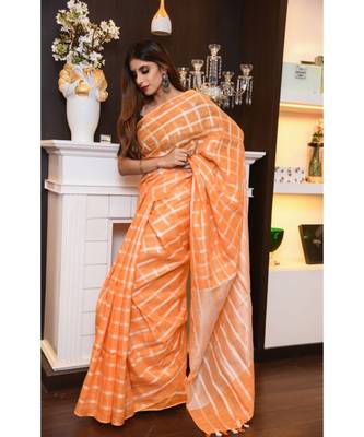 Orange Handwoven Linen Saree 3