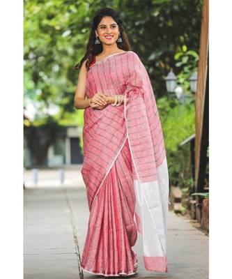 Pink Shade Handwoven Linen Saree 1