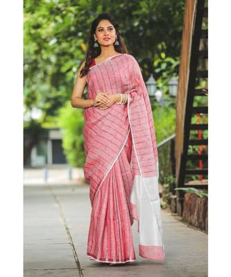 Pink Shade Handwoven Linen Saree 2