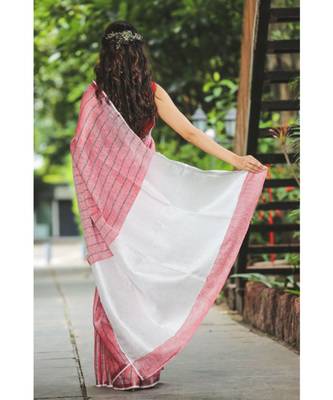 Pink Shade Handwoven Linen Saree 3