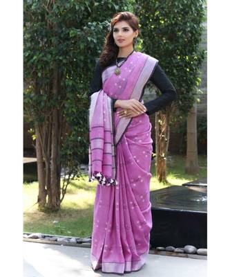 Lavender Shade Handwoven Linen Saree 1