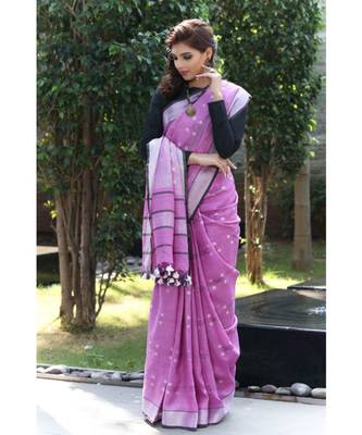 Lavender Shade Handwoven Linen Saree 2