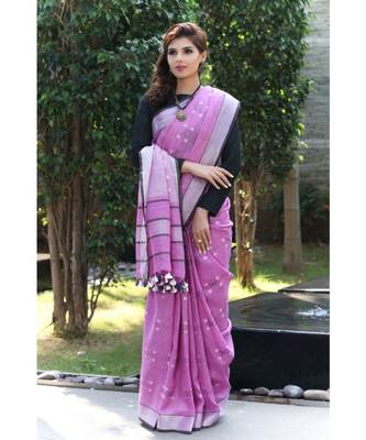 Lavender Shade Handwoven Linen Saree 3