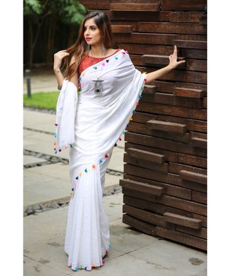 white khadi saree