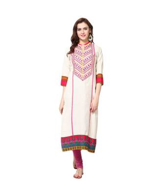 off white embroidered cotton stitched kurti 1