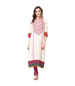 off white embroidered cotton stitched kurti