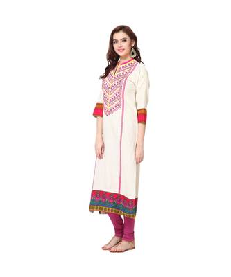 off white embroidered cotton stitched kurti 3
