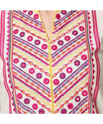 off white embroidered cotton stitched kurti 4