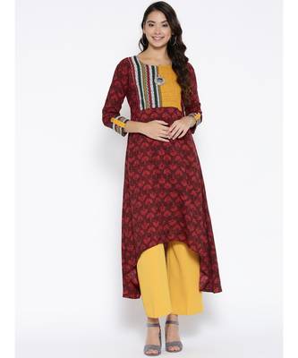 maroon printed rayon stitched kurti 1