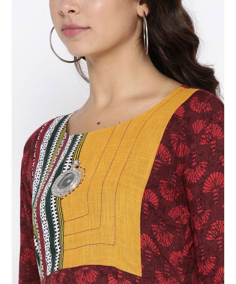 maroon printed rayon stitched kurti