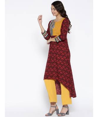 maroon printed rayon stitched kurti 3