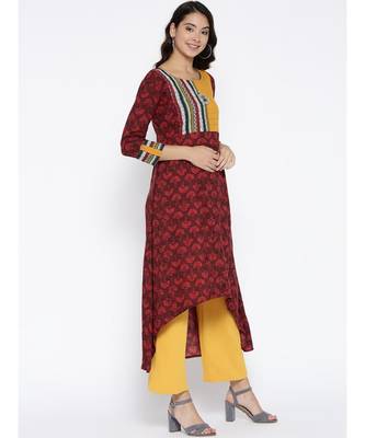 maroon printed rayon stitched kurti 4