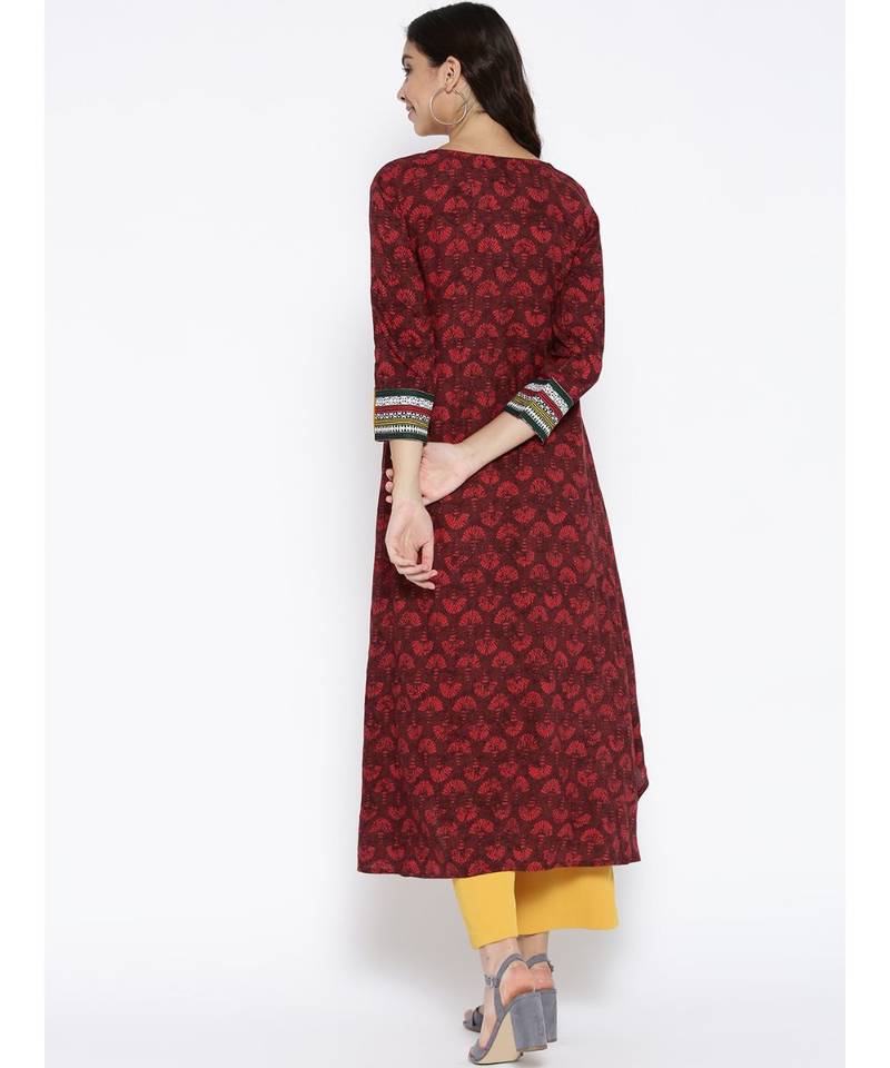 maroon printed rayon stitched kurti