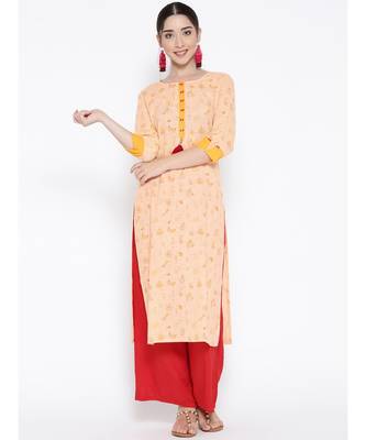 peach printed cotton stitched kurti 1