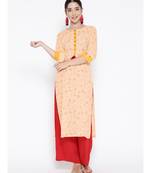 peach printed cotton stitched kurti