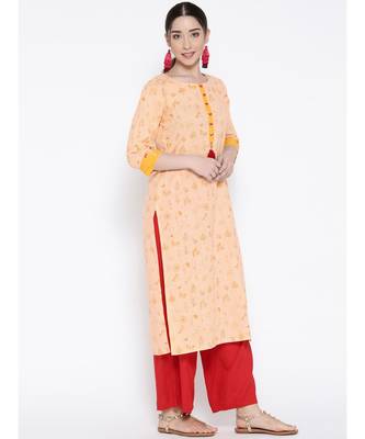 peach printed cotton stitched kurti 5