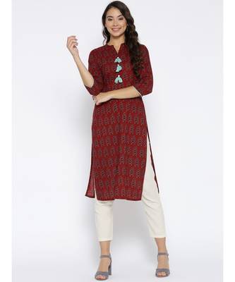 brown printed cotton stitched kurti 1