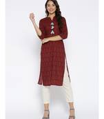 brown printed cotton stitched kurti