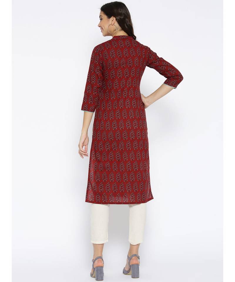brown printed cotton stitched kurti