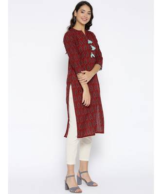brown printed cotton stitched kurti 3