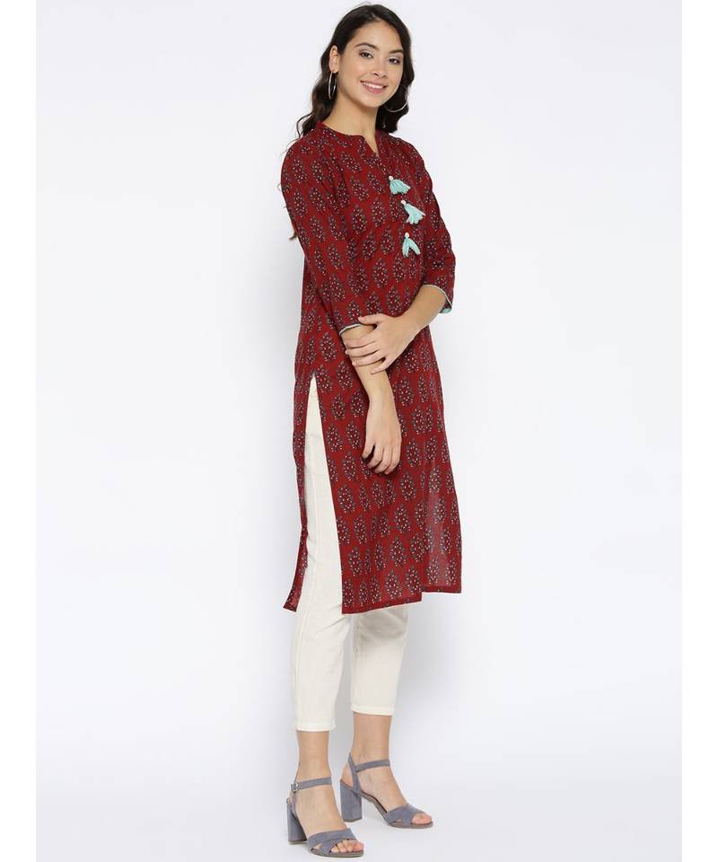 brown printed cotton stitched kurti
