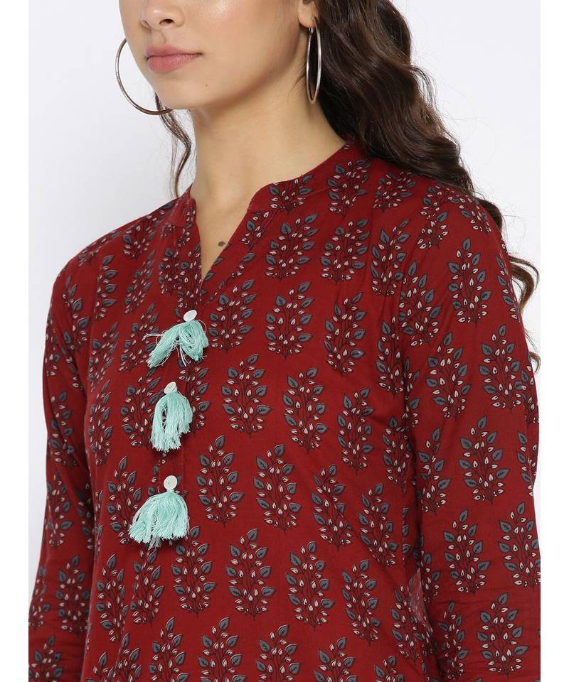 brown printed cotton stitched kurti