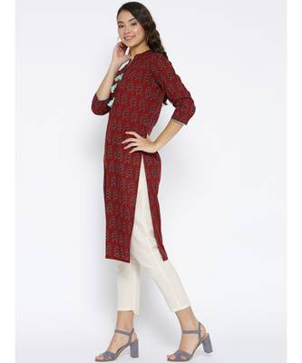 brown printed cotton stitched kurti 5