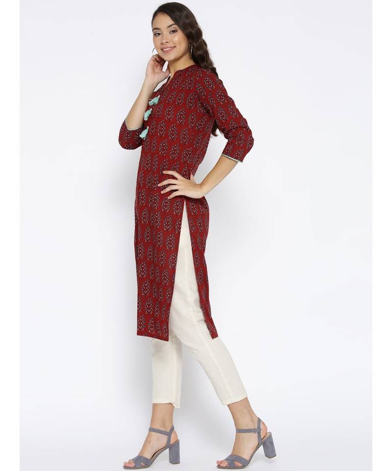 brown printed cotton stitched kurti