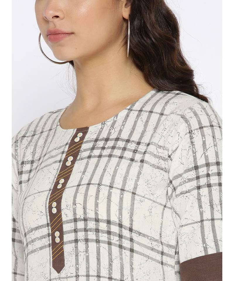 off white printed cotton stitched kurti