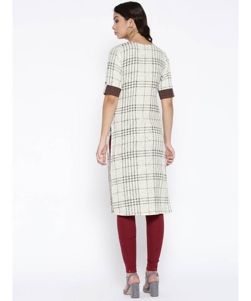 off white printed cotton stitched kurti