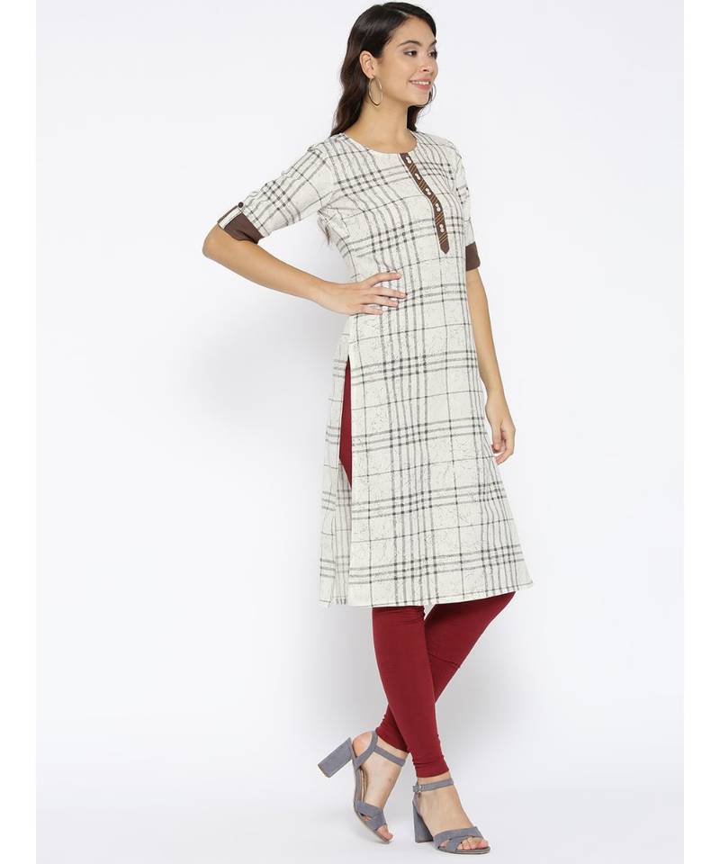off white printed cotton stitched kurti