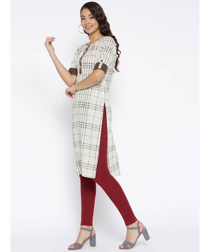 off white printed cotton stitched kurti