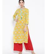yellow printed cotton stitched kurti