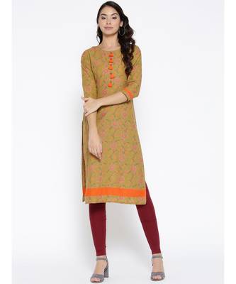 green printed cotton stitched kurti 1