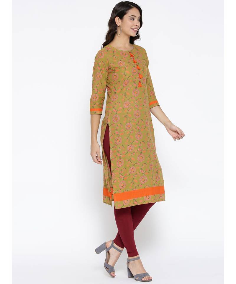 green printed cotton stitched kurti
