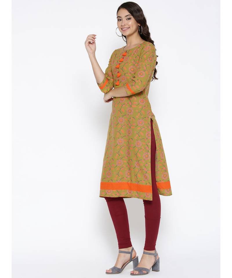 green printed cotton stitched kurti