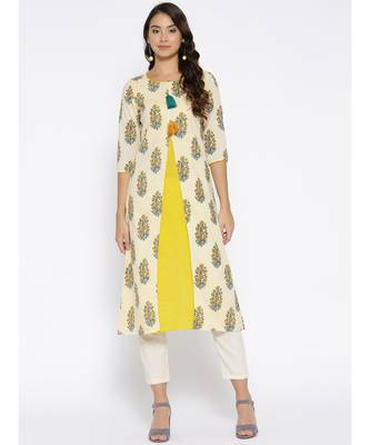 off white printed cotton stitched kurti 1