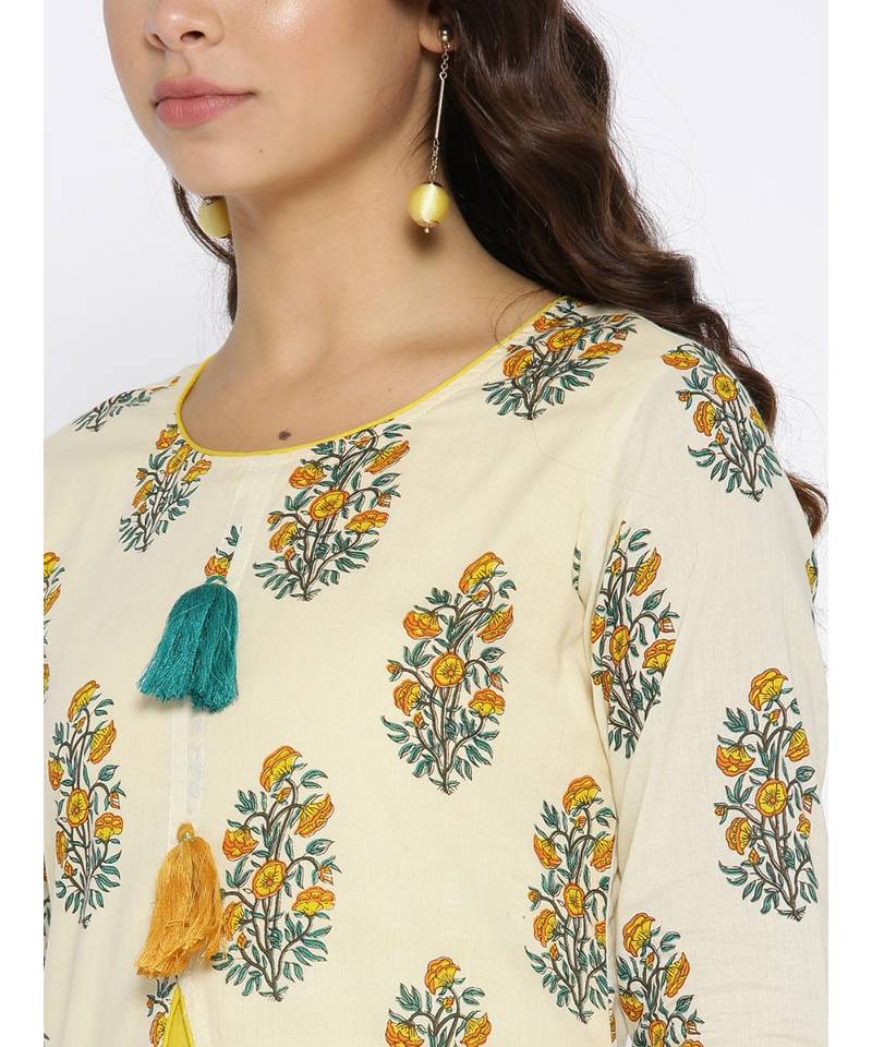 off white printed cotton stitched kurti