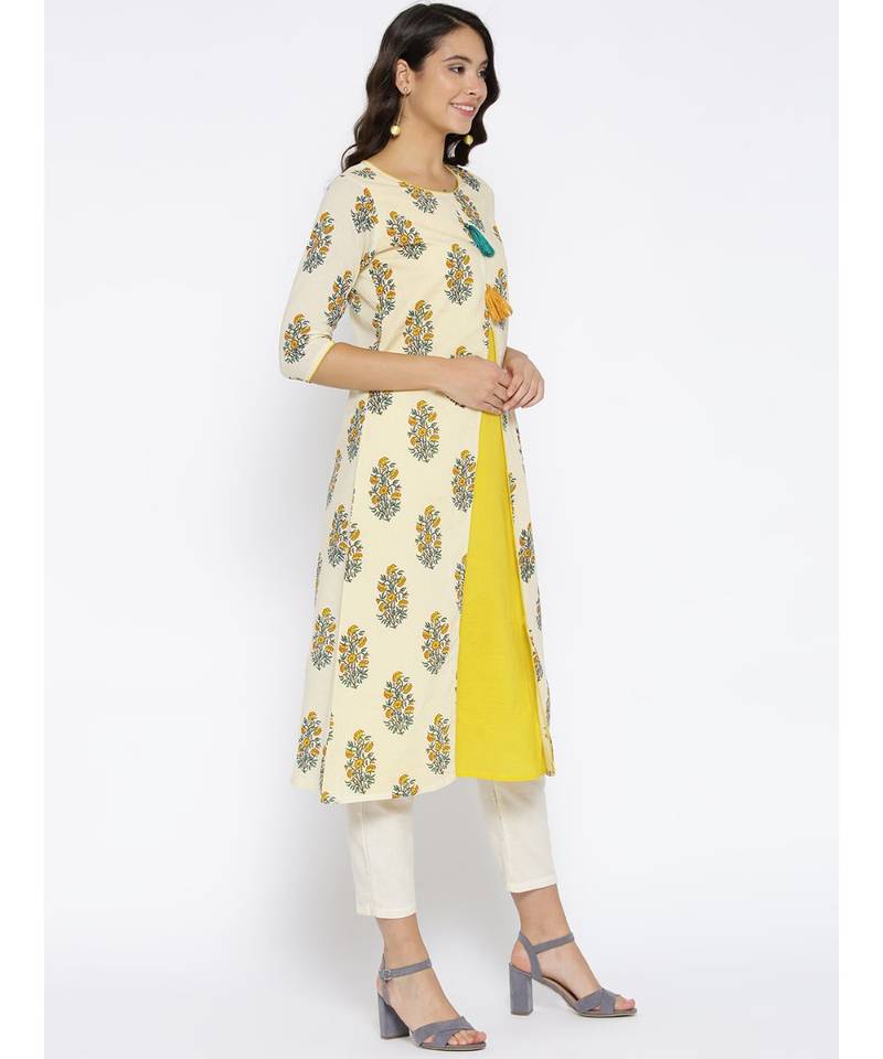 off white printed cotton stitched kurti