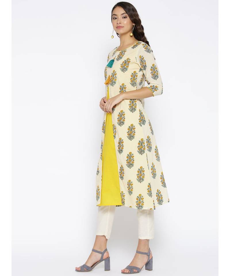 off white printed cotton stitched kurti