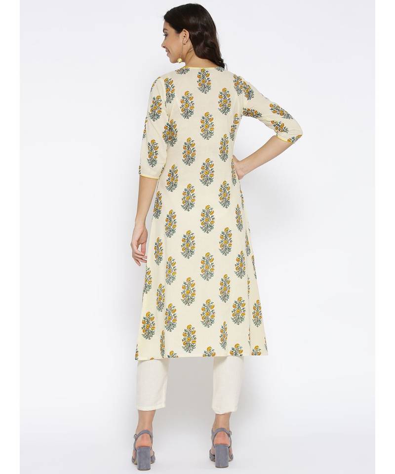 off white printed cotton stitched kurti