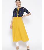 yellow printed cotton stitched kurti