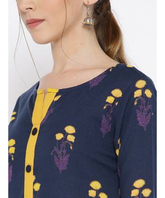 yellow printed cotton stitched kurti 2