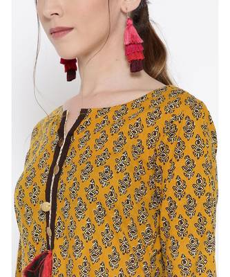 mustard printed rayon stitched kurti 2