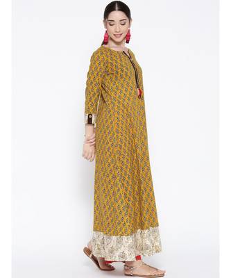 mustard printed rayon stitched kurti 4