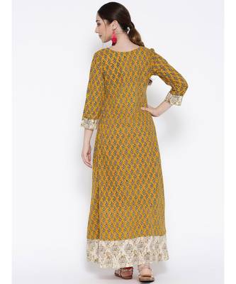 mustard printed rayon stitched kurti 5