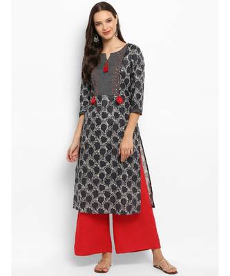 grey printed cotton stitched kurti 1