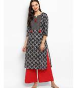 grey printed cotton stitched kurti