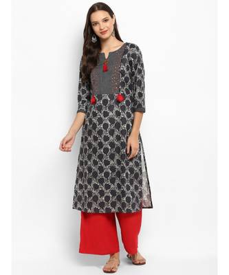 grey printed cotton stitched kurti 2