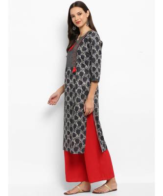 grey printed cotton stitched kurti 4